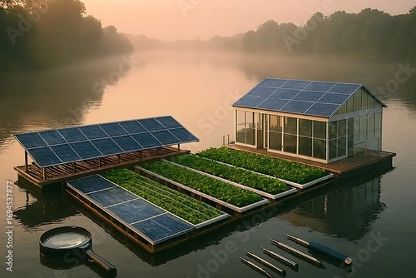Obraz Floating Solar Farm & Greenhouse