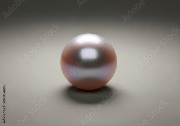 Fototapeta Refined iridescent pearl sphere casting a soft shadow on muted backdrop