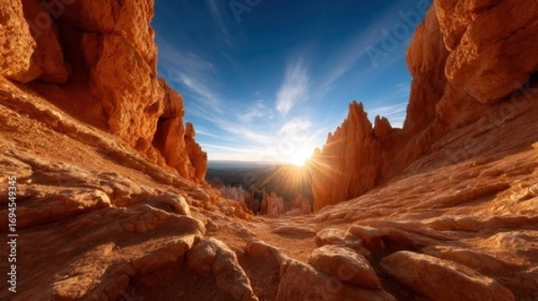 Fototapeta Captured at sunrise, this breathtaking view of Bryce Canyon reveals stunning rock formations that illustrate the beauty of nature's artistry and the passing of time.