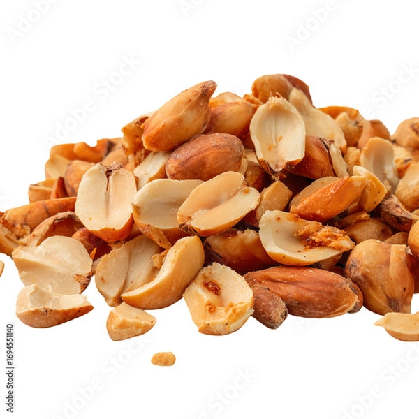 Fototapeta Pile of roasted peanuts halves ready to eat as a healthy snack food item isolated on transparent background