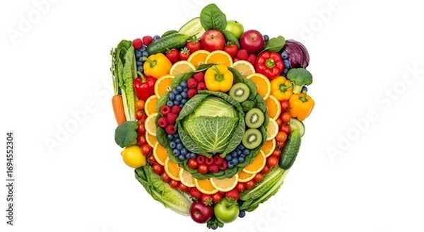 Obraz Shield of fresh fruits  vegetables.