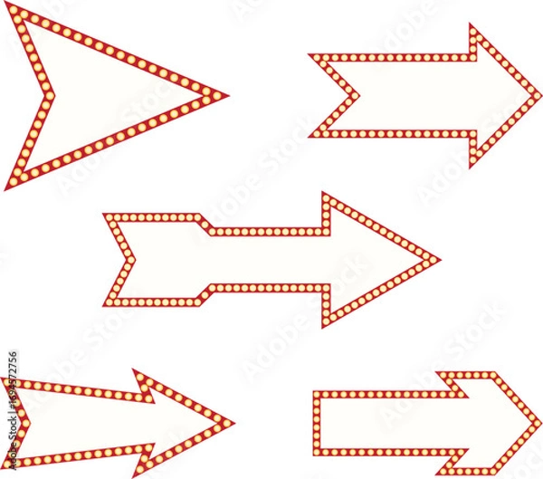 Fototapeta Arrow Sign With Light Bulbs. Retro Theater Marquee Sign with Lights.