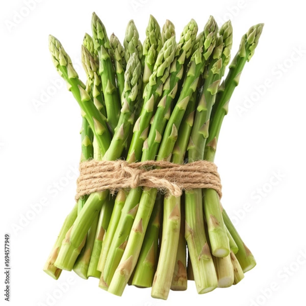 Fototapeta Bunch of fresh green asparagus tied with twine on black vegetable food isolated on a transparent background