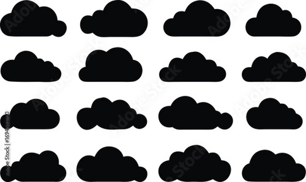 Obraz Array of Black Cloud Shapes on White Background Digital Design Elements