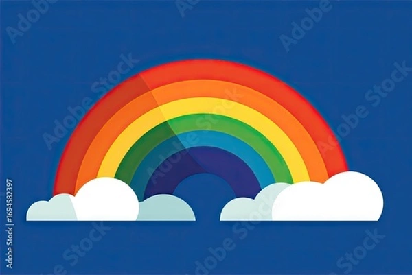 Fototapeta A vibrant rainbow arching over fluffy clouds against a deep blue sky.