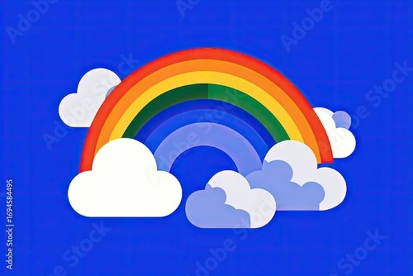 Fototapeta Colorful rainbow arches over playful clouds.