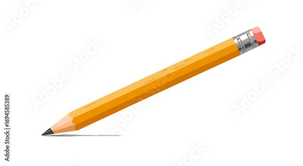 Fototapeta Realistic yellow pencil with eraser on white background