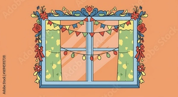 Fototapeta Festive Windowpane Charm