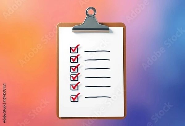 Fototapeta Clipboard with checklist and survey form icons Vector illustration, goal, graphic