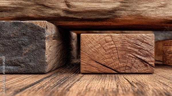 Fototapeta Close-up view of weathered wooden beams.