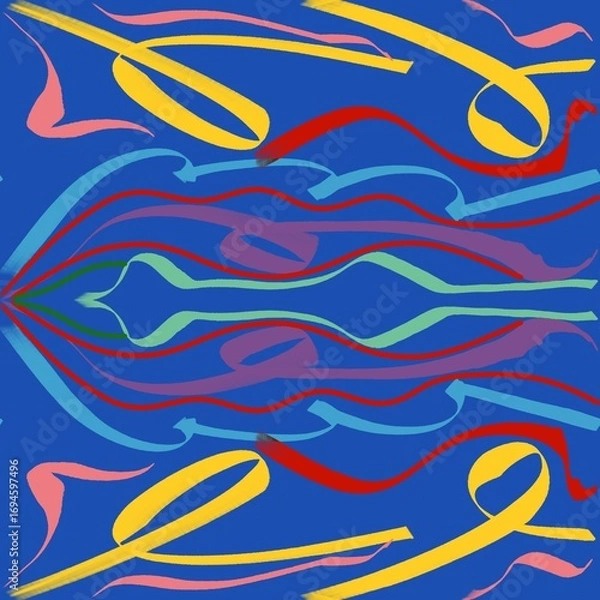 Fototapeta Blue Abstract Wave Pattern with Yellow Accents