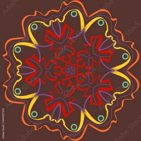 Obraz Mandala Abstract Pattern with Red and Yellow on Dark Background