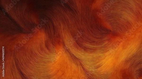 Fototapeta Abstract fiery background with flowing curved lines and hypnotic swirls creating a dynamic textured pattern in warm orange and red tones