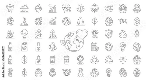 Fototapeta Line art illustrations depicting environmental conservation and sustainability