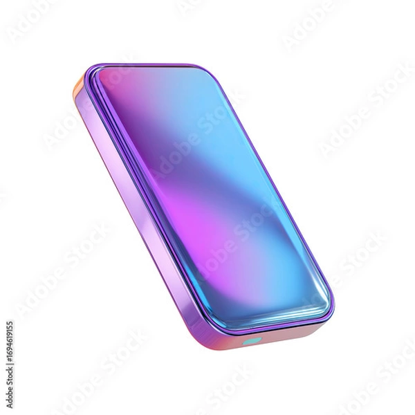 Fototapeta 3D smartphone icon with holographic neon colors. Isolated blank phone sign as a design element