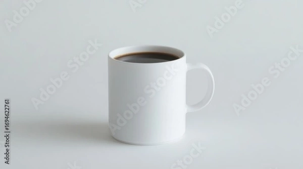 Obraz White mug filled with dark coffee on plain background