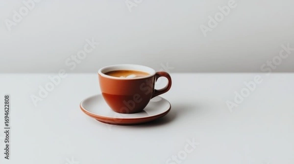 Obraz Single espresso cup of coffee, latte art, on white table
