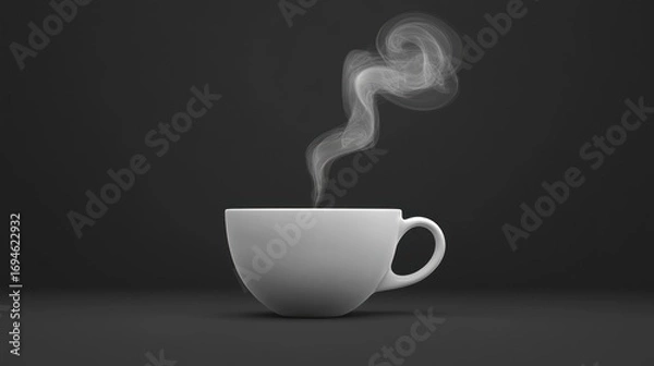 Obraz White cup of steaming hot drink on dark background