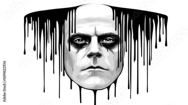 Obraz Monochrome portrait, dripping black lines