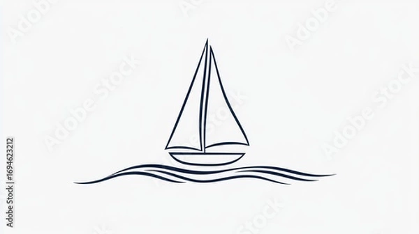 Obraz Simple line drawing of a sailboat on wavy water