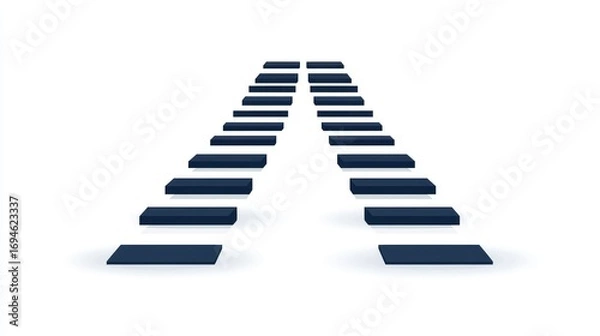 Obraz Two parallel rows of dark rectangular steps, angled towards a central vanishing point, on a white background