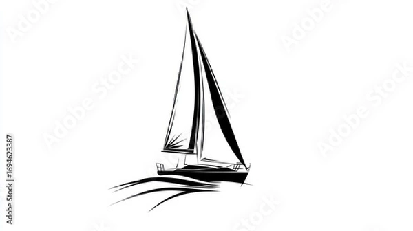 Obraz Silhouette of a sailing vessel on waves