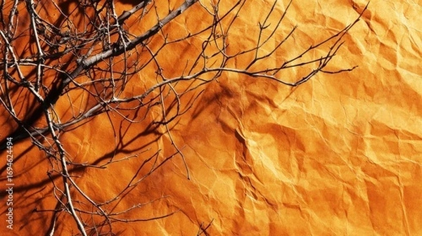 Obraz Dried branches on crumpled orange paper