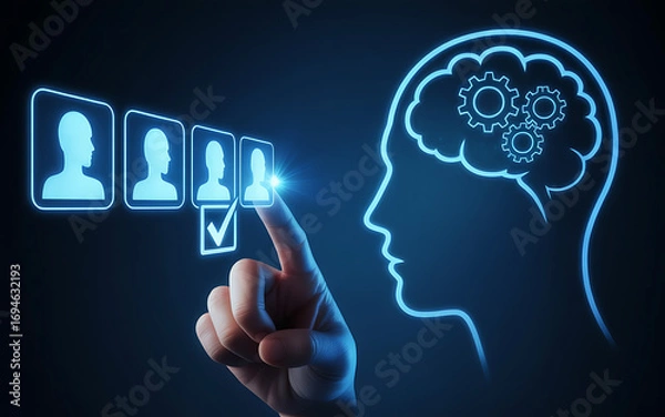 Fototapeta Selecting the right talent with artificial intelligence and human touch for a successful team.