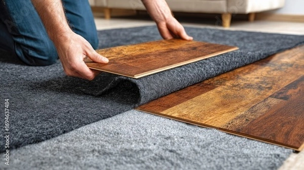 Obraz Hardwood flooring installation process.