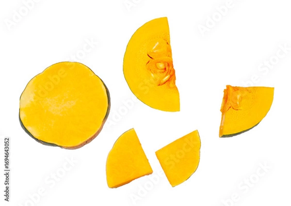 Fototapeta Pumpkin slices isolated on white background, contour