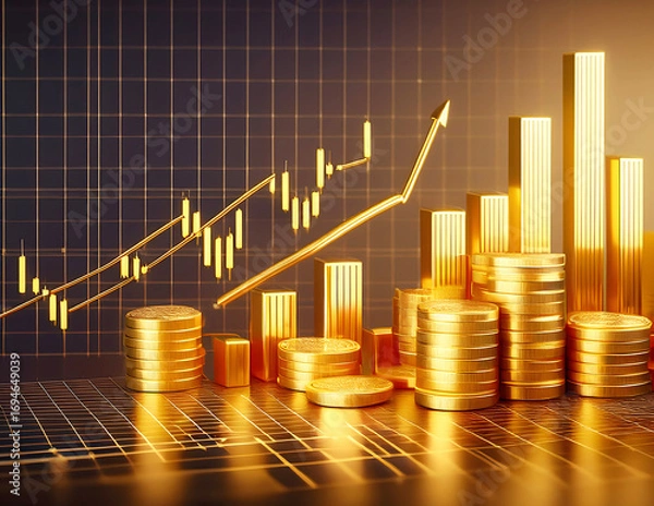 Obraz Golden Grid: Bitcoin's Upward Trajectory and Profitable Growth on a Financial Chart