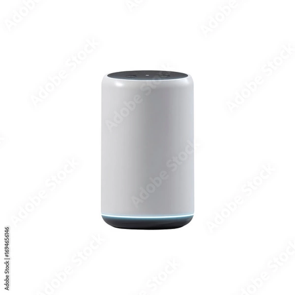 Fototapeta Modern Smart Speaker, Wireless Home Assistant Device, White Cylindrical Smart Home Technology