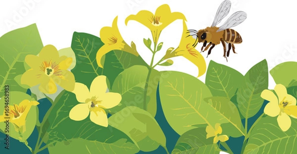 Obraz Bee and flower moment that fosters appreciation for natural processes and balance
A macro shot of pollination for educational use in biology and environmental studies