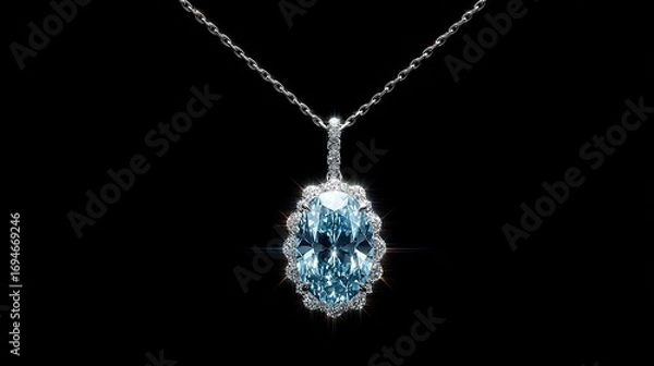 Obraz Diamond pendant with oval blue gemstone