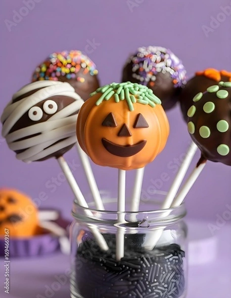 Obraz features an assortment of halloween pop candy