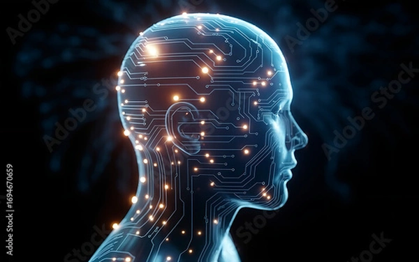 Fototapeta Futuristic digital mind with glowing circuits representing artificial intelligence and innovation