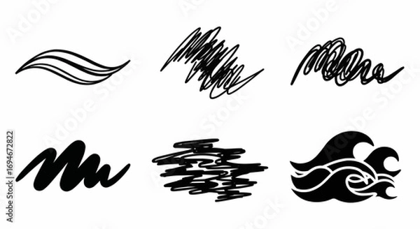 Fototapeta Hand drawn doodle wavy strokes and irregular line scribbles for abstract decoration, sketch design, and vector art.