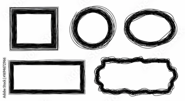 Fototapeta Hand drawn doodle frames and sketch borders for abstract decoration, creative graphic design, and vector art elements.