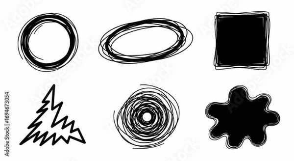 Fototapeta Hand drawn doodle circle and irregular round shapes for abstract decoration, sketch design elements, and creative vector art.