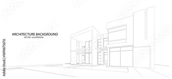 Fototapeta 3d wireframe of building. sketch design.Vector
