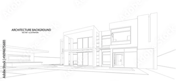 Fototapeta 3d wireframe of building. sketch design.Vector
