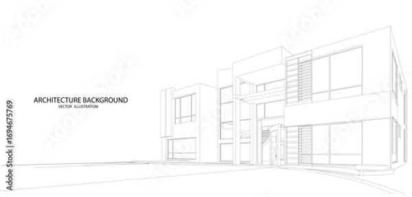 Fototapeta 3d wireframe of building. sketch design.Vector

