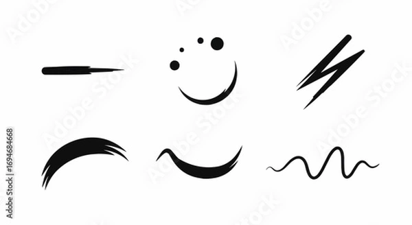 Fototapeta Hand drawn doodle smiley face and curved line strokes for abstract decoration, playful sketch design, and minimal vector art.