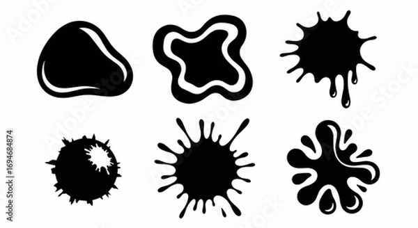 Fototapeta Vector doodle ink splatter and irregular liquid blob shapes for creative decoration, graffiti art, and abstract design elements.