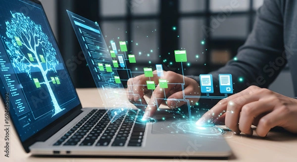 Fototapeta Modern technology concept connecting with digital data flow