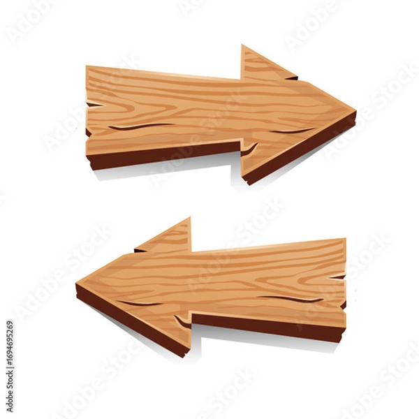 Fototapeta Wooden arrow signs pointing left and right with natural grain texture, ideal for rustic directions, maps, or decorative design