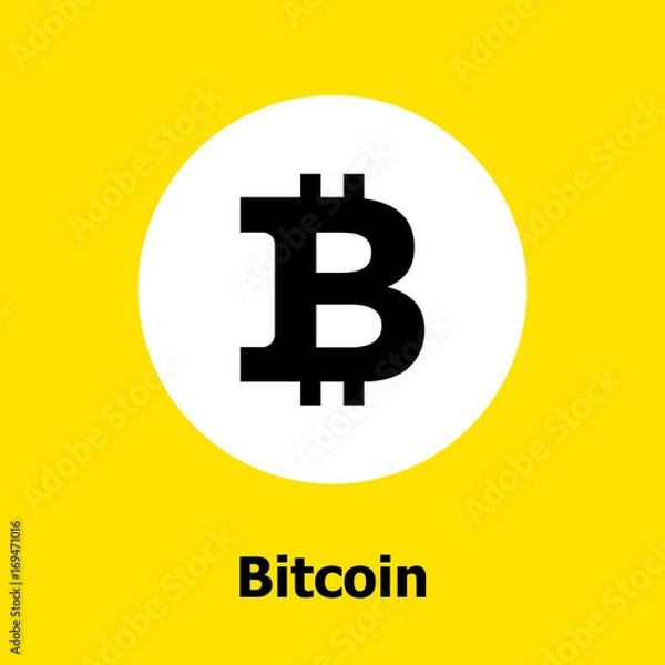 Fototapeta Bitcoin criptocurrency blockchain flat icon a yellow background. Vector bitcoin sign.
