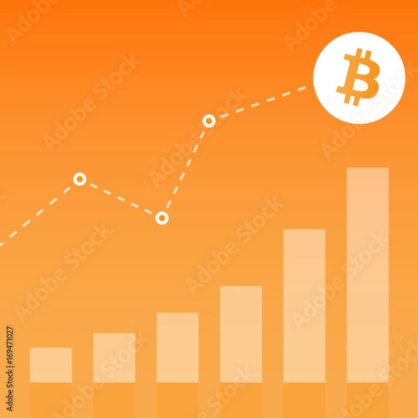 Fototapeta Graphic of bitcoin growth on orange background. Flat icon design. Vector illustration. Eps 10.
