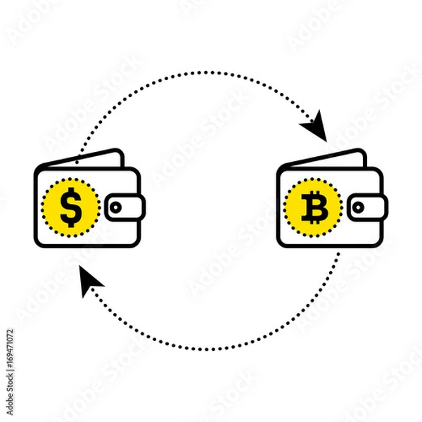 Fototapeta Abstract sign exchange of currency in the form of a smile. Dollar bitcoin exchange. Flat design. Vector illustration isolated white background for website or app and etc.