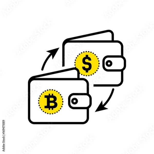 Fototapeta Abstract sign exchange of currency. Dollar bitcoin sign. Flat design.Vector illustration isolated white background for website or app and etc.